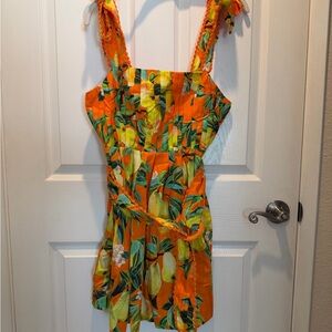 Farm Rio Orange Pear Print Dress